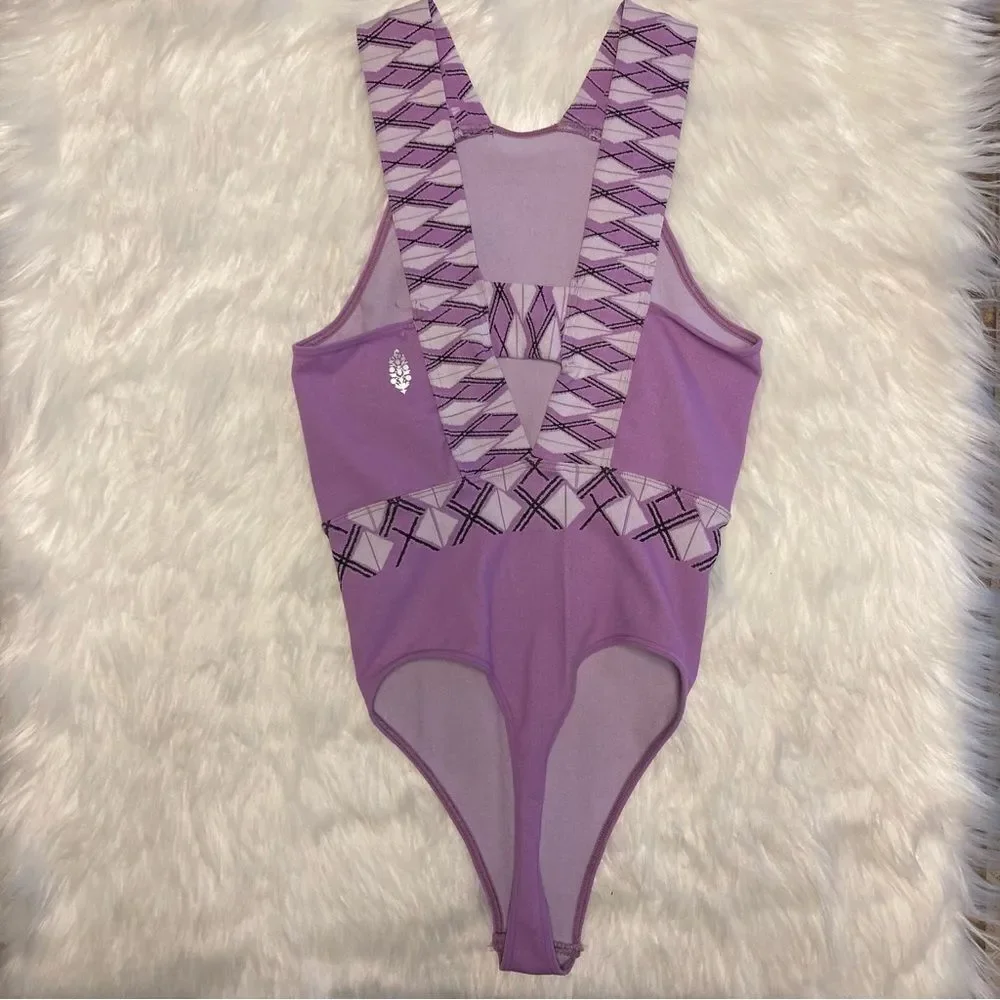 Free People FP Movement Lilac Purple Thong Bodysuit XS / Small NWOT XS/S Stretch